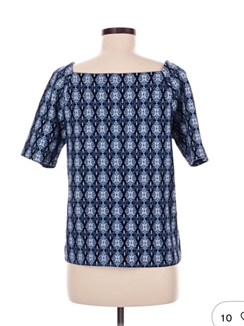Anne Klein Navy and Light Blue Patterned Square Neck Top Sz. M